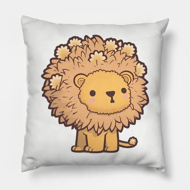 Afro Mini Wild Lion with leaves in his hair Pillow by Cute Planet Earth Mini