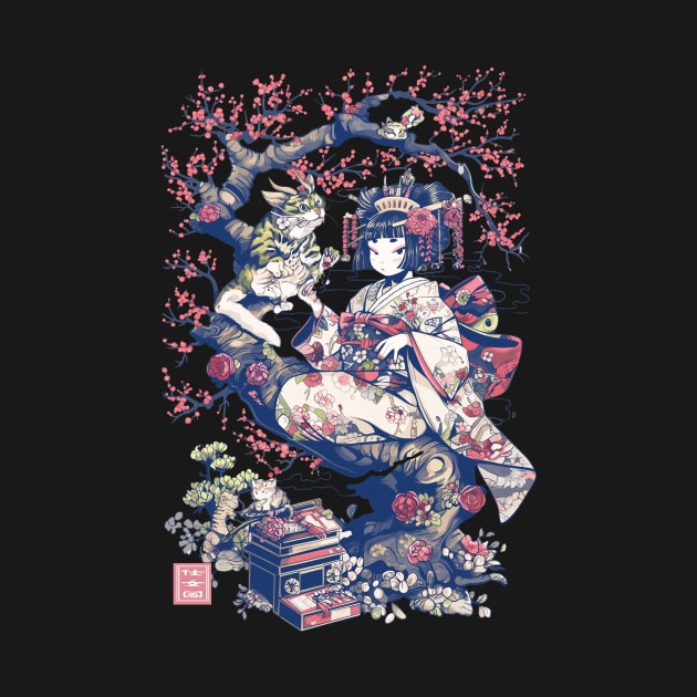 Japanese Girl With Dragon and Cats T-Shirt 10 by ToddT