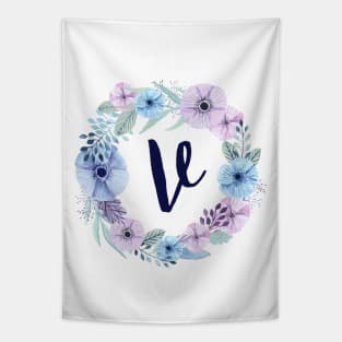 Floral Monogram V Icy Winter Blossoms Tapestry