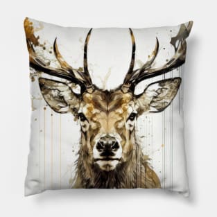 Stag Deer Portrait Animal Painting Wildlife Outdoors Adventure Pillow