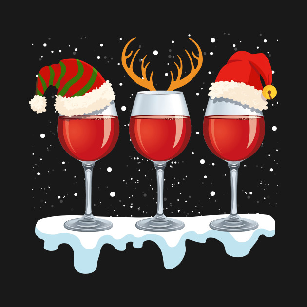 Discover Wine glass wearing santa hat reindeer horn chirstmas gift for wine lover - Christmas Wine - T-Shirt