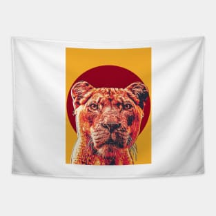 Angry Lionesses Retro Art Tapestry