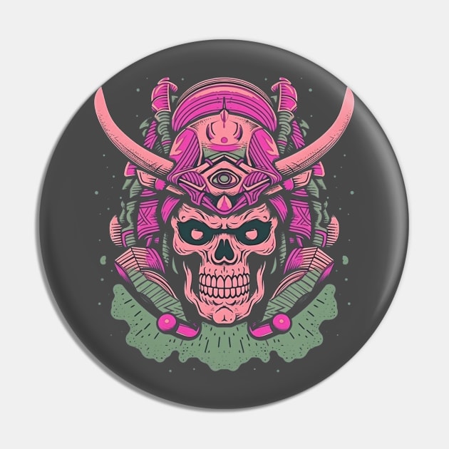 Skull Samurai Pink Retro Color Pin by TOKEBI