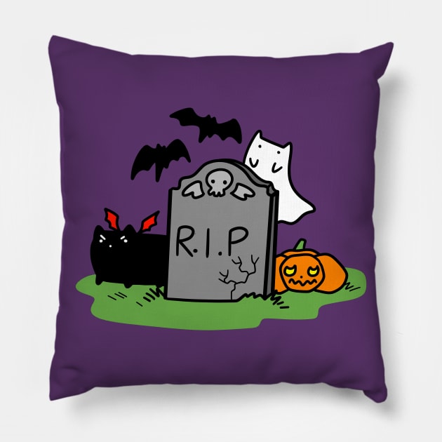 Headstone with Spooky Cats Pillow by saradaboru