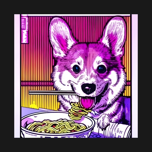 Corgi Eating Ramen Noodle Soup. by Megaluxe 