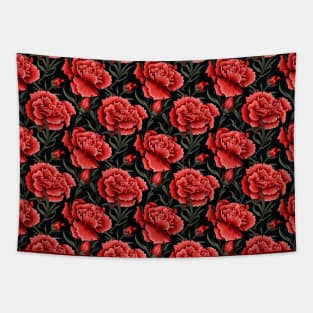 Illustrated Carnation - Red and Green Floral Pattern Tapestry