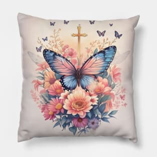 Butterfly and Gold Cross Pillow