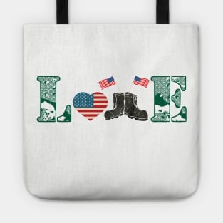 Love Our troops American Armed Forces Slogan Tote