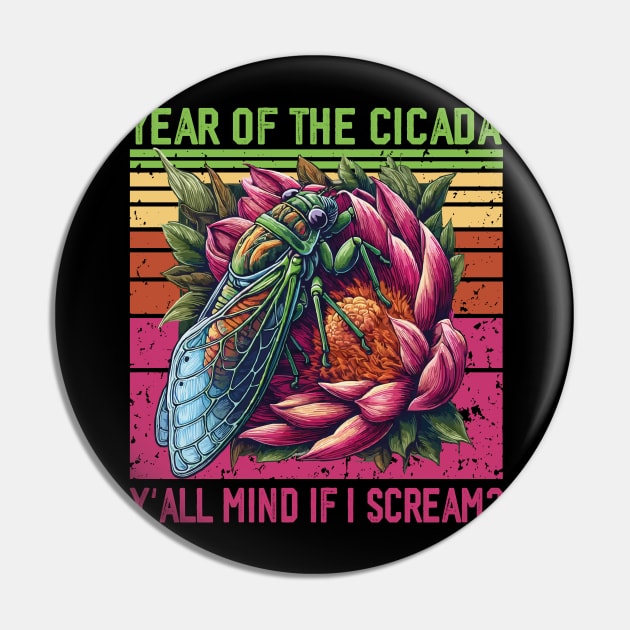 Entomology Year Of The Cicada 2024 Brood Cicada Lover Retro Pin by JUST PINK