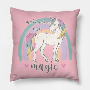 Make Your Own Magic - Rainbow Unicorn Motivational Quote Pillow