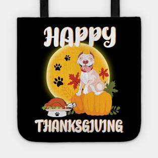 Pitbull Seeing Turkey Dish Happy Halloween Thanksgiving Merry Christmas Day Tote