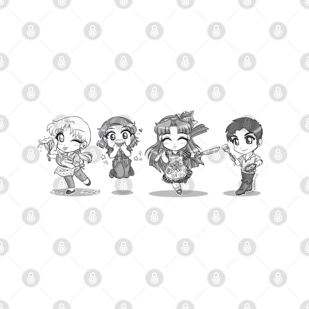 Atlantis: TVC -- Kitchen Chibis Sticker [Black and White] by CharismaCat