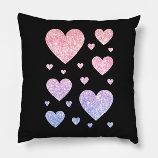 Pastel Pink and Purple Ombre Faux Glitter Hearts Pillow