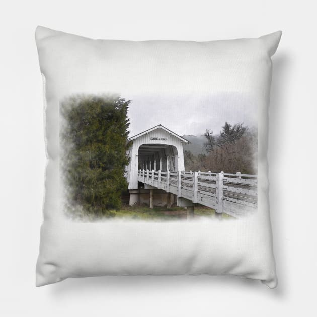 Covered Bridge Entrance Pillow by KirtTisdale