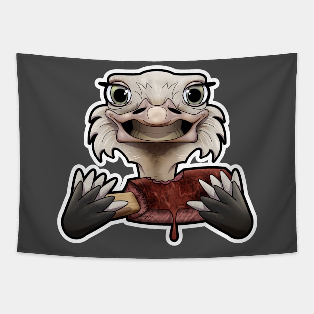 SNAX Ostrich eating ribs Tapestry by SilverBaX