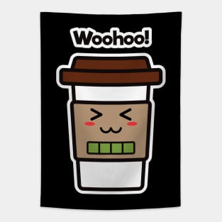 Woohoo! | Coffee Cup | Charging | High Battery | Cute Kawaii | Black Tapestry