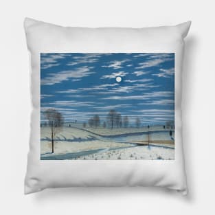 Winter Scene In Moonlight by Henry Farrer Pillow