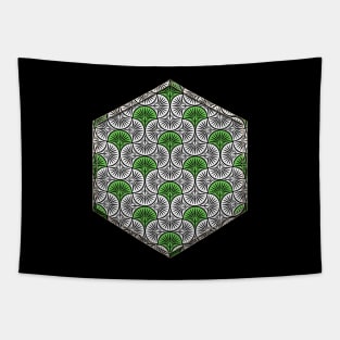 Geometric Art Deco Alternating Leaf Scale Pattern in Green n.077 Tapestry