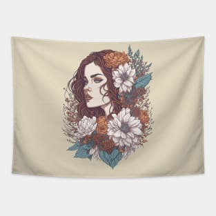 Vintage Floral Girl Tapestry