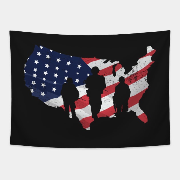 Patriotic Soldier American Flag Design Tapestry by ghsp