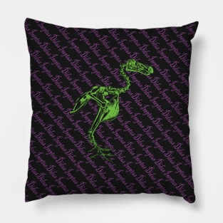Didus Ineptus Dodo Skeleton from old science book Bright green and purple 80's colors Pillow