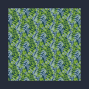 Green And Blue Leaves Pattern T-Shirt