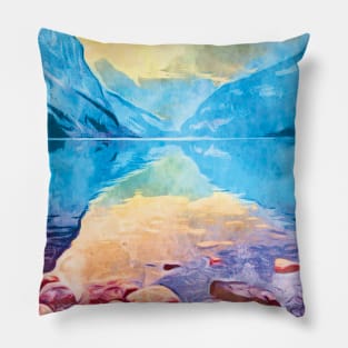 Beautiful Mountains ad Lake with Big Stones Pillow