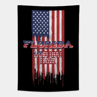 State of Florida Patriotic Distressed Design of American Flag With Typography - Land That I Love Tapestry