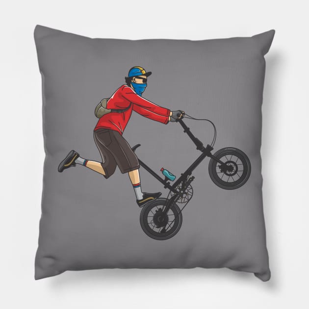 cyclist wheelie Pillow by savya std22