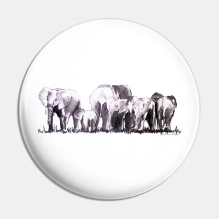 Elephants in a herd Illustration Pin