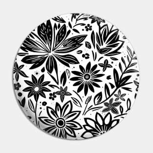 White and Black Floral Lino Print Pin