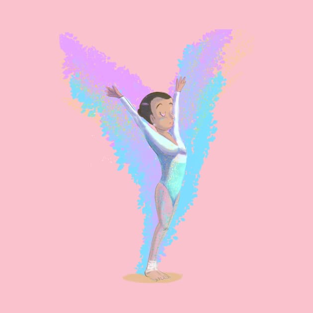 Olympic Games woman gymnast doing pose and spreading wings, artistic design by angdelx art