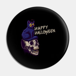 Happy Halloween Cat with Skull Costumes Pin