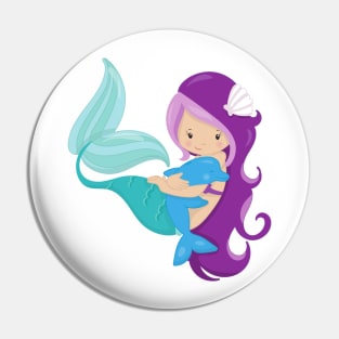 Cute Mermaid, Little Mermaid, Purple Hair, Dolphin Pin