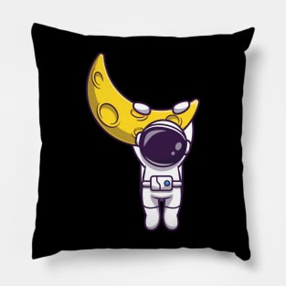 Astronaut Hanging On Moon Cartoon Pillow