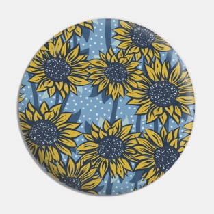 Blue and Yellow Sunflowers on a Blue Background with Polka Dots Repeat Pattern Pin