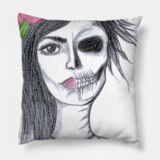 Calavera Beautiful Woman Art Pillow