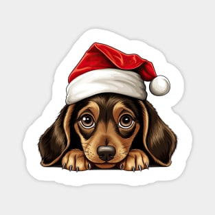 Christmas Peeking Dachshund Dog Magnet