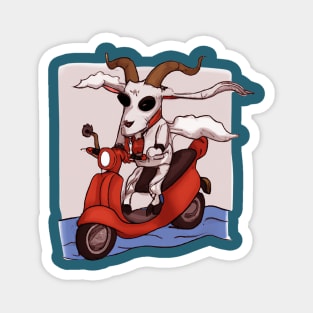 A goat rides on a motorcycle Magnet