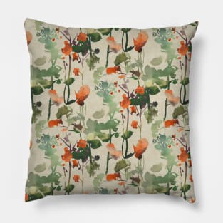 Decorative floral botanic green red Pillow