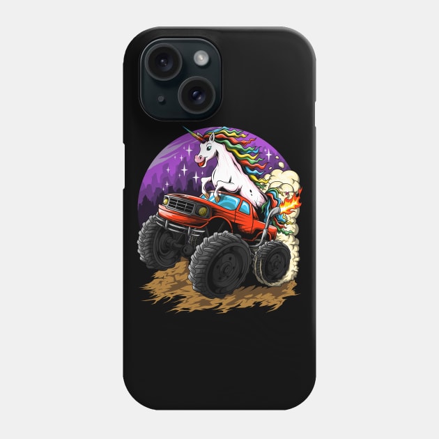 Cute Unicorn On Monster Truck Birthday Party Girls Boys Kids Phone Case by Proficient Tees