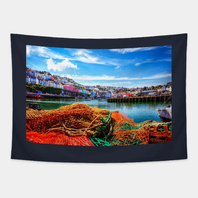 Brixham Harbour Fishing Nets, Devon, UK Tapestry by tommysphotos