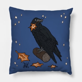 Crow and Starts and Autumn Leaves Pillow