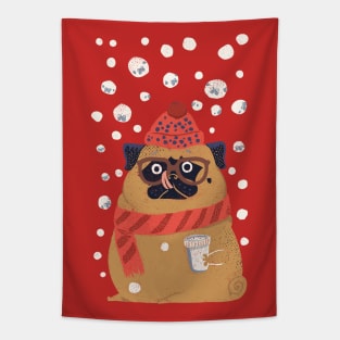 Pug in Snow Tapestry