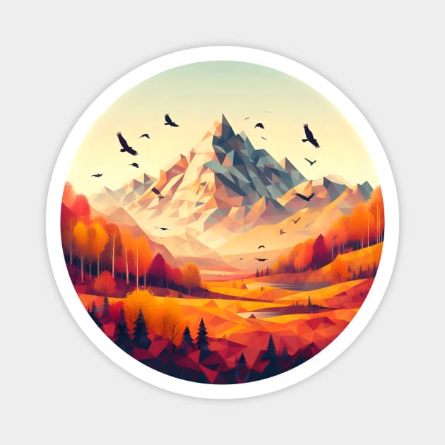 Autumn Forest with Low Poly Mountain Magnet by Antipodal point