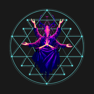 Sacred Geometry Deer Skull Figure Meditating T-Shirt