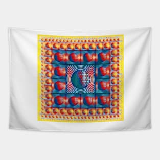 magic carpet style design blue yellow and red squared circle design Tapestry