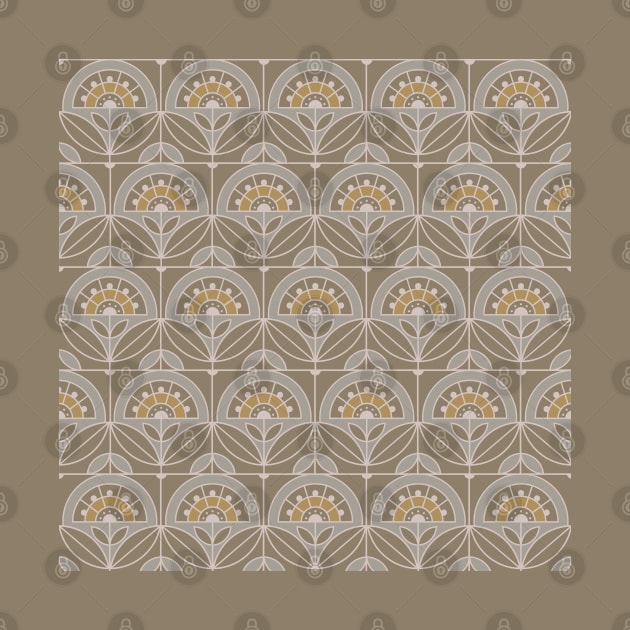 Art Deco Tile Floral (evergreen fog, latte and gold colors) by lents