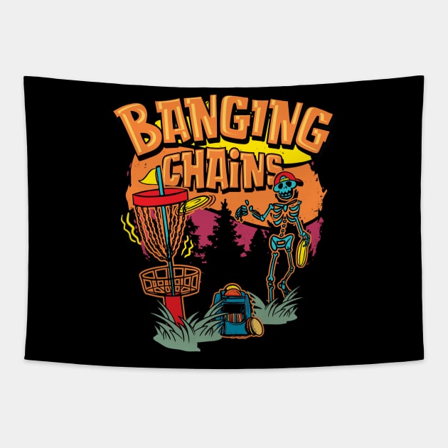 Banging Chains Skeleton with Golf discs for Men & Women Tapestry by Graphic Duster