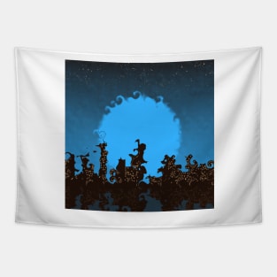 SURREAL CITYSCAPE İN NEON BLUE Tapestry